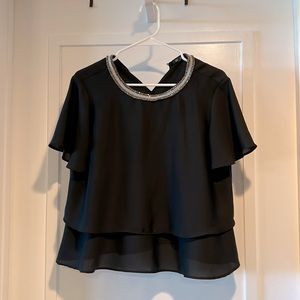 Zara Women’s Tiered Top Blouse Shirt with Embellished Neck Size Small